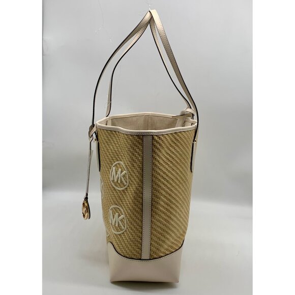 Michael Kors Eva Large Woven Straw and Cream Leather Trim Tote Bag with Leather - Picture 4 of 11
